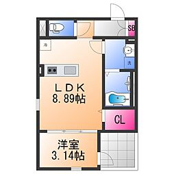 JR阪和線 富木駅 徒歩4分の賃貸アパート 2階1LDKの間取り