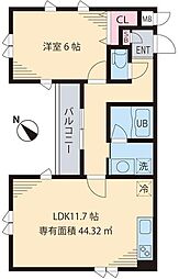 CoCo Terrace 2階1LDKの間取り