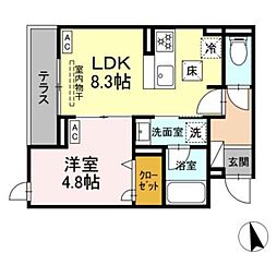 セレスティア栗原II 1階1LDKの間取り
