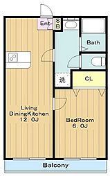 グリーンハイム小形2 2階1LDKの間取り