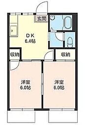 モンテベルテくぬぎ山A棟 2DKの間取図画像
