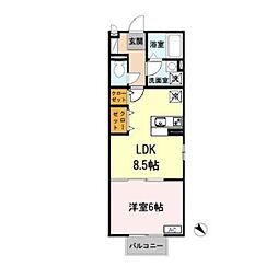 グランパルク・コーズ 1LDKの間取図画像