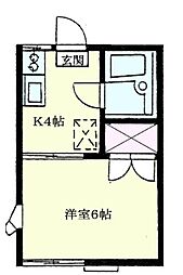 ファミーユ津田沼F 2階1Kの間取り