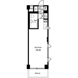イプセ蒲田WEST 2階ワンルームの間取り