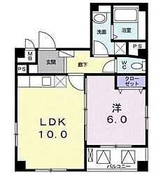 グラース ビオラII 3階1LDKの間取り