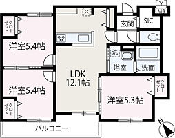 ＫＵＫＵＲＵ・I 1階3LDKの間取り