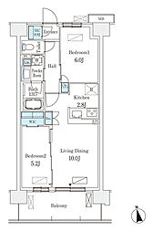 スカイグランデ津田沼 3階2LDKの間取り