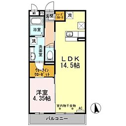 ロータス府中 1階1LDKの間取り
