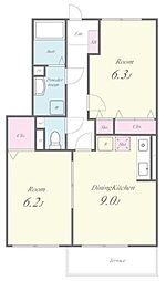 パストラルソフィア 1階2DKの間取り