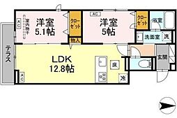 セレスティア西新井II 1階2LDKの間取り
