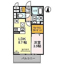 サンライズ湊II 2階1LDKの間取り