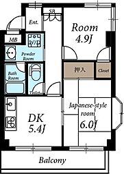 シャンブル武蔵浦和 2階2DKの間取り