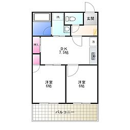 クリスタルハイツ浅香 1階2DKの間取り