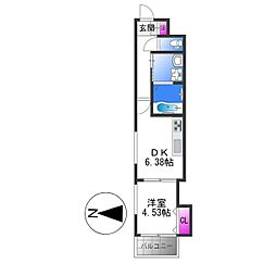 レクエルド柏田本町 2階1DKの間取り