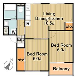 京王相模原線 南大沢駅 バス11分 由木折り返し場下車 徒歩3分の賃貸アパート 3階2LDKの間取り
