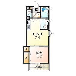 阪神なんば線 福駅 徒歩10分の賃貸アパート 1階1DKの間取り