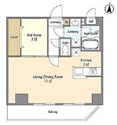 アルファコート下赤塚 4階1LDKの間取り