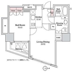 パークキューブ八丁堀 1LDKの間取図画像