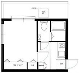 オカモトビル 2階1Kの間取り