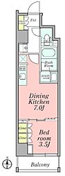 CRESTCOURT新宿山吹町 1DKの間取図画像