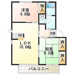 サンメゾンさつきD棟 2LDKの間取図画像
