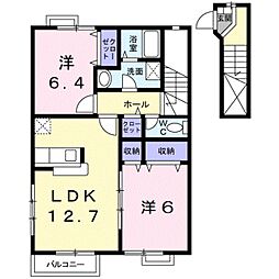 JR和歌山線 下井阪駅 徒歩31分の賃貸アパート 2階2LDKの間取り