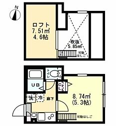 グランクオール西新井 2階1Kの間取り