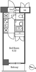 ラサンテ広尾 6階1Kの間取り