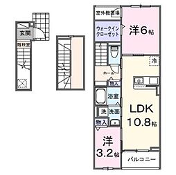 川越市大字笠幡アパート 2LDKの間取図画像