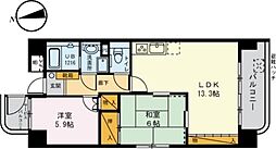 ヴィラはなぞの 5階2LDKの間取り