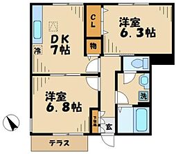 ノヴェル 1階2DKの間取り