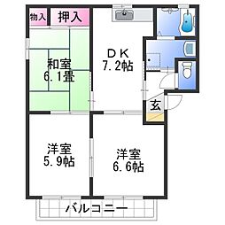 エクセレンス六十谷 3DKの間取図画像