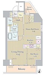 ヴェルデュール高田馬場 4階2LDKの間取り