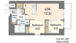 S-RESIDENCE王子enable 9階2LDKの間取り