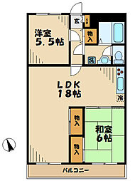 リバーサイドソシア 4階2LDKの間取り