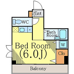 エクセリア東北沢 5階ワンルームの間取り