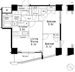 MFPR目黒タワー 6階2LDKの間取り