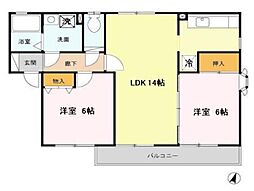 アビタシオン仁川3 2LDKの間取図画像