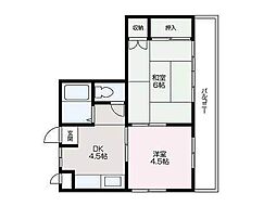 ヒルクライム 2階2DKの間取り