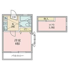 寺尾台コーポ21 2階1Kの間取り