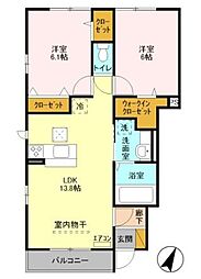ファインメゾン 1階2LDKの間取り