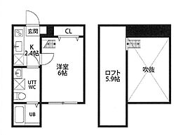 アレーゼ大和 1Kの間取図画像