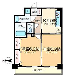 ヒルフォート常盤 1階2Kの間取り