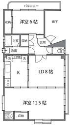 峯村ビル 3階2LDKの間取り