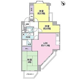 JR横浜線 長津田駅 徒歩7分の賃貸マンション 2階3LDKの間取り
