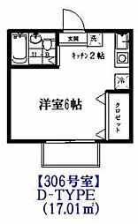 ナウトピア 3階ワンルームの間取り