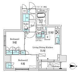 ＡＳＭＡＣＩ　ＭＡＩＳＯＮ両国I 8階2LDKの間取り