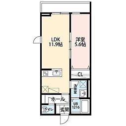La　Libeｌｌule　二本榎 2階1LDKの間取り