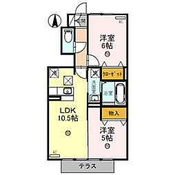近鉄奈良線 若江岩田駅 徒歩9分の賃貸アパート 1階2LDKの間取り