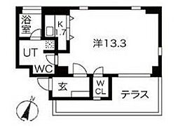 FLEG目黒平町 地下1階ワンルームの間取り